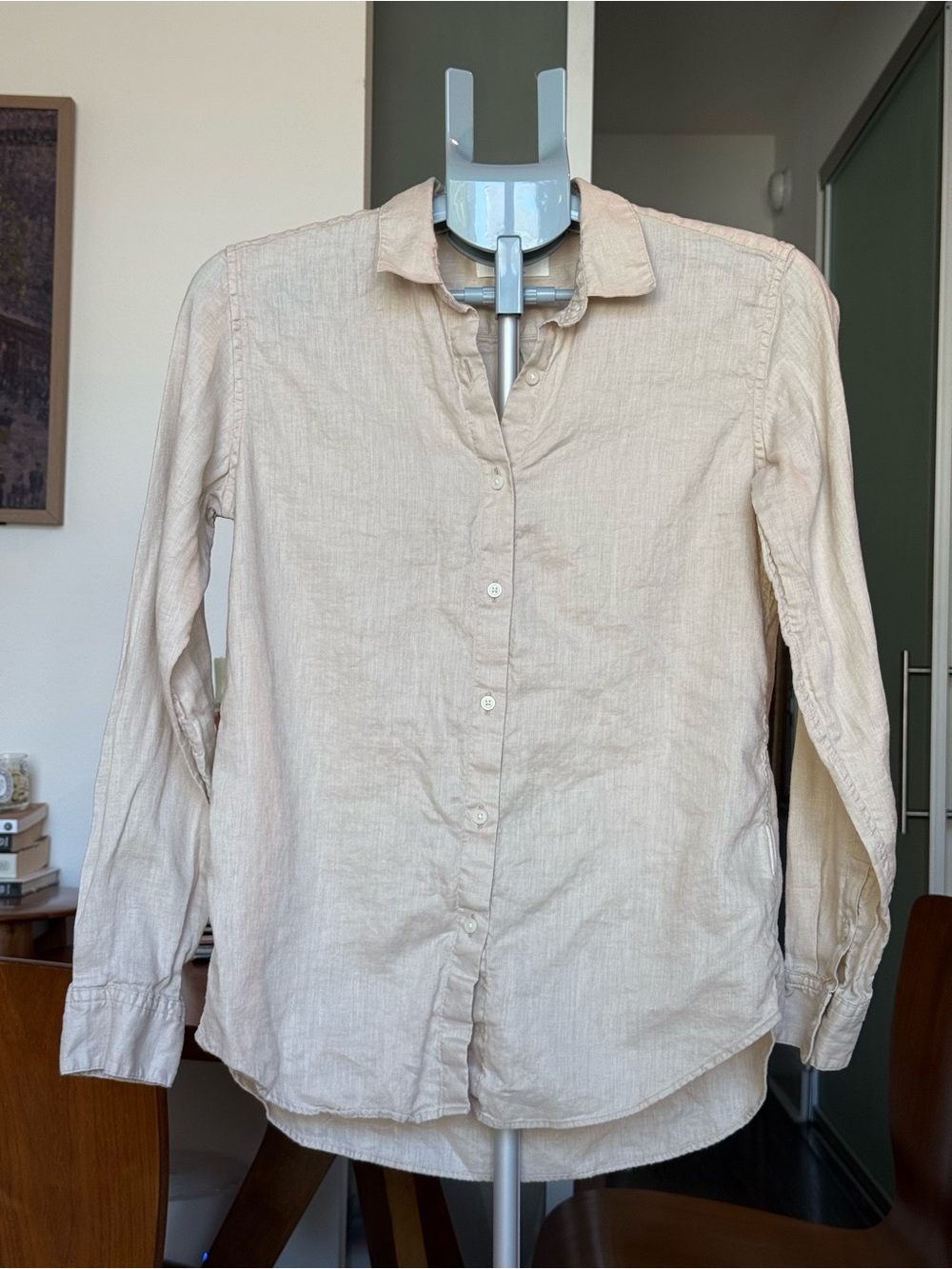 Uniqlo - Women's Beige 100% Linen Button-Down Shirt